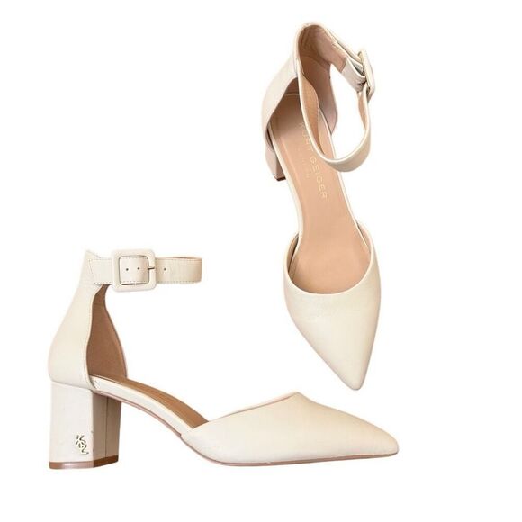 Kurt Geiger London Burlington Leather In Bone Block Heels Size 37.5 = US Size 7 - Picture 2 of 14